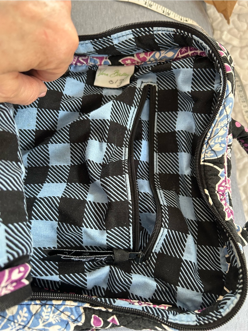 Vera Bradley Black Floral Pattern Backpack w/Pink & Blue Accents. 14x12x6 - Picture 8 of 12